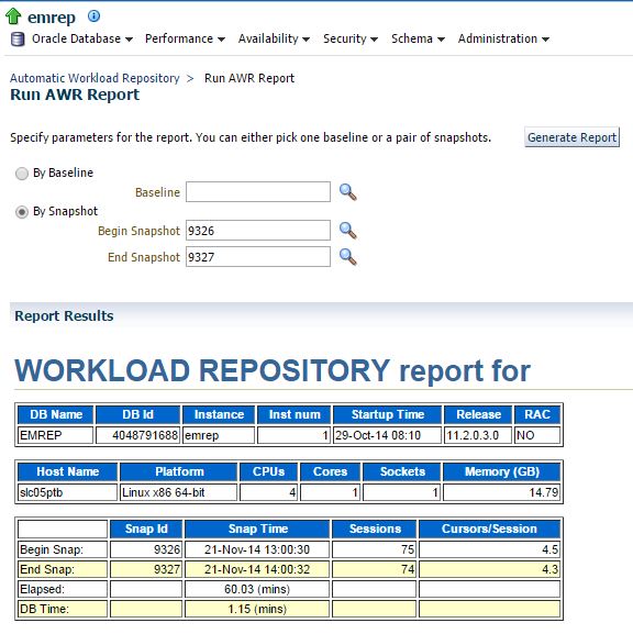 Create awr report enterprise manager 12c
